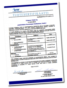VTT:n tuotesertifikaatti